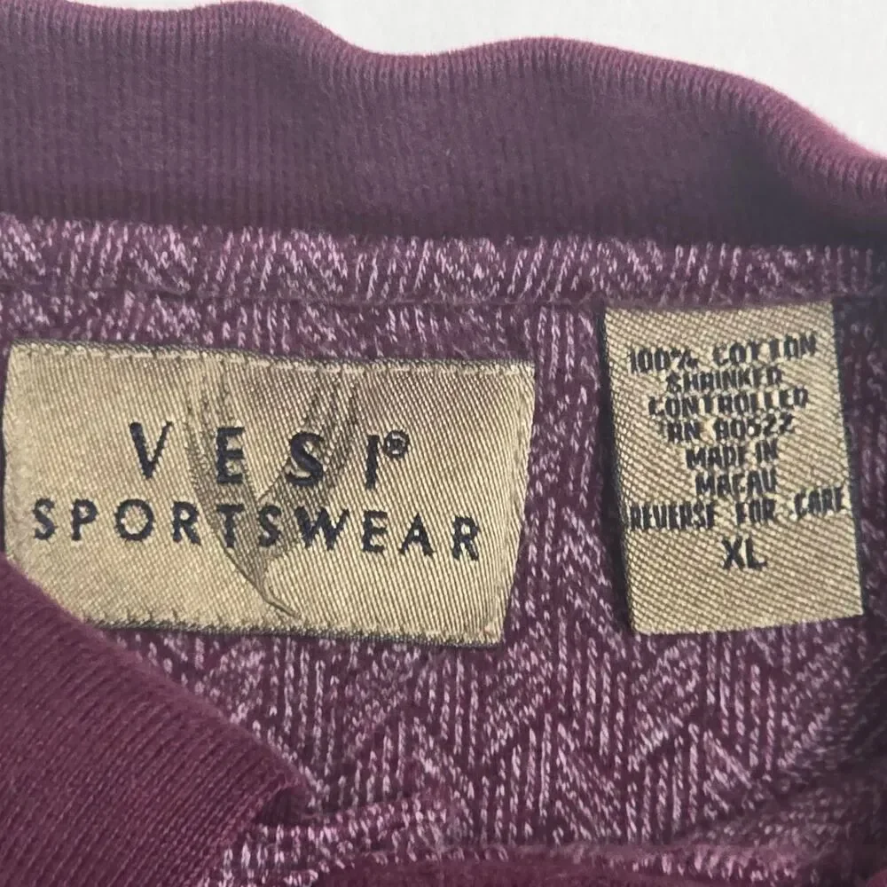 Vintage Vesi Sportswear Virginia Tech Hokies Chevron Knit Polo Shirt men's XL